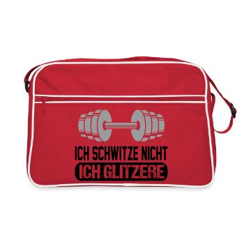 Ich schwitze nicht Bodybuilding Sprueche Glitzer - Retro Tasche - Rot/Weiß - Vorne