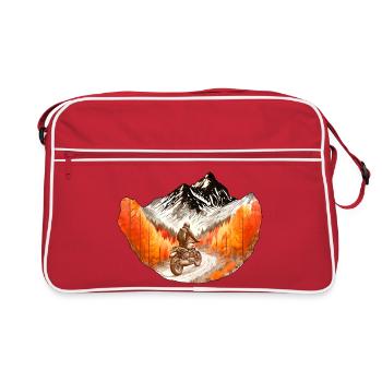Motorradfahrer in den Bergen - Retro Tasche - Rot/Weiß - Vorne