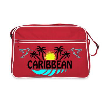 Sonnenhummingbird Neon Silhouette - Retro Tasche - Rot/Weiß - Vorne