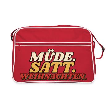 Müde. Satt. Weihnachten. - Retro Spruch - Retro Tasche - Rot/Weiß - Vorne