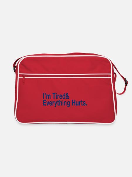 Relatable Fatigue Quote in Deep Blue - Retro Bag - red/white - Front