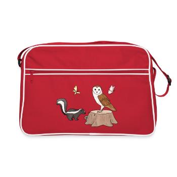 Skunk und Eule.png - Retro Tasche - Rot/Weiß - Vorne