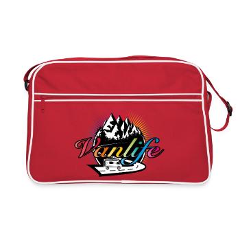 Campers on the road with colorful Van Life typography - Retro Bag - red/white - Front
