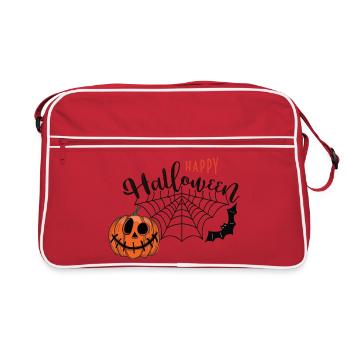 Halloween Kürbis mit Spinnennetz - Retro Tasche - Rot/Weiß - Vorne