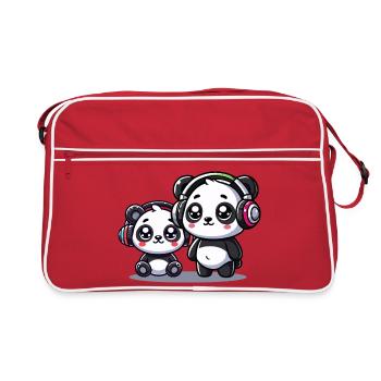Cute Panda Headphone Motif - Retro Bag - red/white - Front