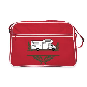 Camper in wreath with space for text or name - Retro Bag - red/white - Front