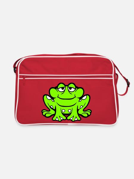 grenouille crapaud sourire drôle assis comique heureux - Sac Retro - rouge/blanc - Devant