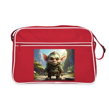 Little green creature in the forest - Retro Bag - red/white - Front