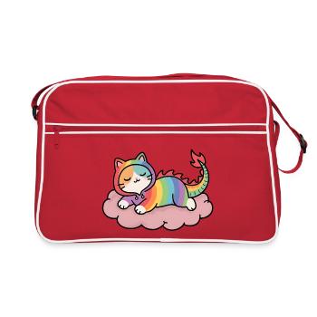 Chat dragon arc-en-ciel détendu sur nuage - Sac Retro - rouge/blanc - Devant