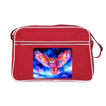 hibou grand-duc coloré devant un ciel étoilé - Sac Retro - rouge/blanc - Devant