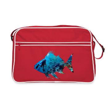 Underwater Coral Fish Diver Silhouette - Retro Bag - red/white - Front