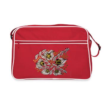 Leaf Lines Pattern with Gold Dots - Retro Bag - red/white - Front