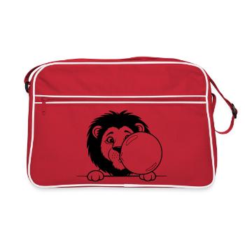 Lion with Bubble Gum – Funny Animal Design - Retro Bag - red/white - Front