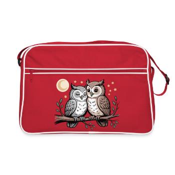 Couple de chouettes amoureuses - Sac Retro - rouge/blanc - Devant