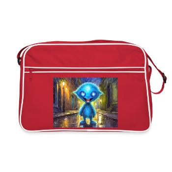 Monstre bleu drôle et rieur - Sac Retro - rouge/blanc - Devant