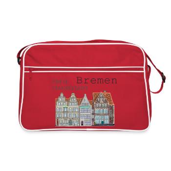 Bremer Markt Fassaden handgezeichnet - Retro Tasche - Rot/Weiß - Vorne