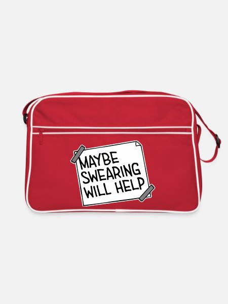 Maybe Swearing Will Help Sarkastisch Spruch Grafik - Retro Tasche - Rot/Weiß - Vorne