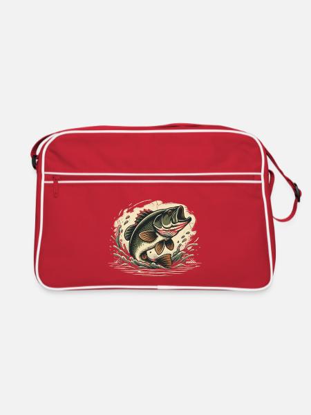 Fisch springt aus dem Wasser - perfekt für Angler - Retro Tasche - Rot/Weiß