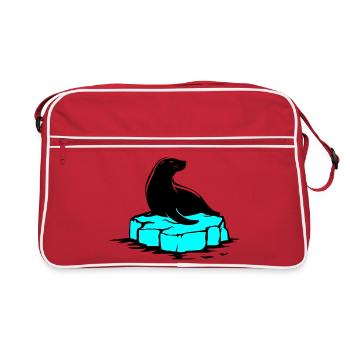 Seelöwe auf Eisscholle - Retro Tasche - Rot/Weiß - Vorne