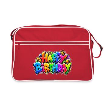 Alles Gute zum Geburtstag Rainbow Bubble: Wow-Effekt! - Retro Tasche - Rot/Weiß - Vorne