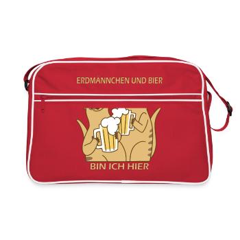 Erdmännchen und Bier darum bin ich hier - Retro Tasche - Rot/Weiß - Vorne