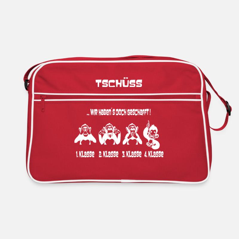 Tschüss Grundschule schwarz 1-4 Klasse Schule Fun - Retro Tasche - Rot/Weiß