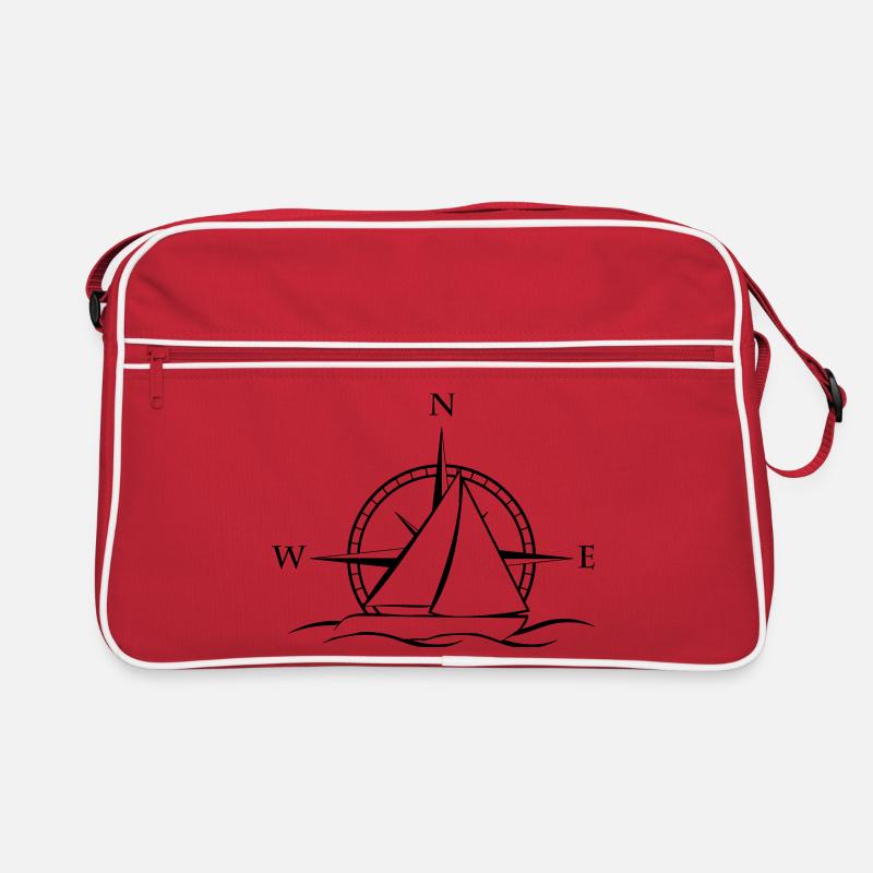 Segelboot mit Windrose neutral schwarz Retro Tasche