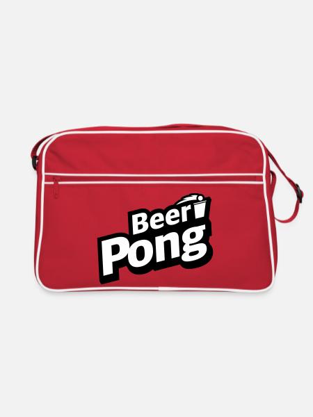 Beer Pong Logo mit Becher - Retro Tasche - Rot/Weiß - Vorne