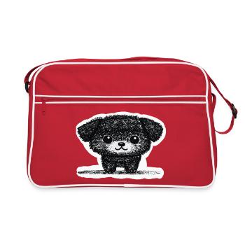 Winziges Hündchen (Grau) - Retro Tasche - Rot/Weiß - Vorne