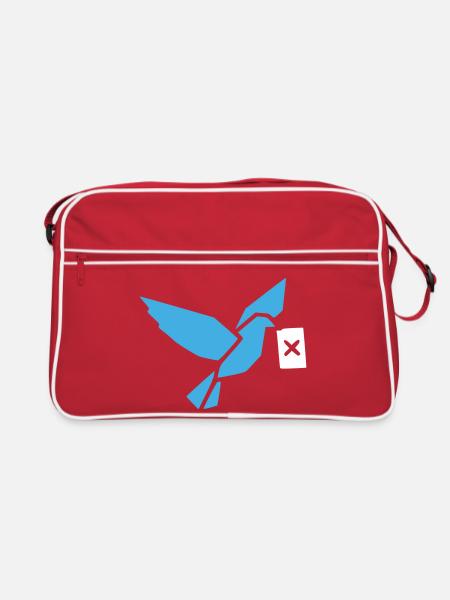 Origami Vogel Taube Geometrisch - Retro Tasche - Rot/Weiß - Vorne