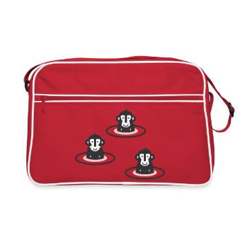 Trois singes des neiges japonais en onsen, rose - Sac Retro - rouge/blanc - Devant