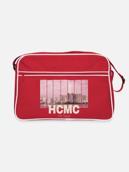 HCMC Saigon (Ho-Chi-Minh-Stadt) Skyline Vietnam - Retro Tasche - Rot/Weiß - Vorne