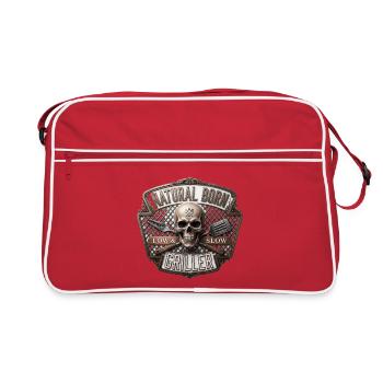 Natural Born Griller Skull Badge - Retro Tasche - Rot/Weiß - Vorne