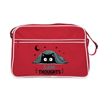  3AM Thoughts Lustige Schwarze Katze Unter Decke - Retro Tasche - Rot/Weiß - Vorne