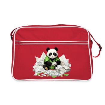 Panda in Green Hoodie with Origami Treasure - Retro Bag - red/white - Front