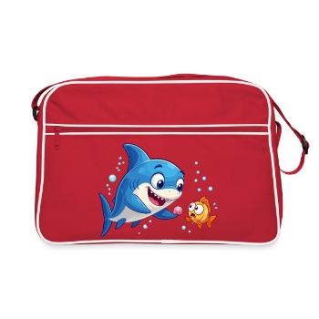Blue basking shark meets goldfish - Retro Bag - red/white - Front