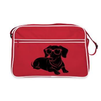 Dachshund Weiner Dog Laying Sunglasses - Retro Bag - red/white - Front