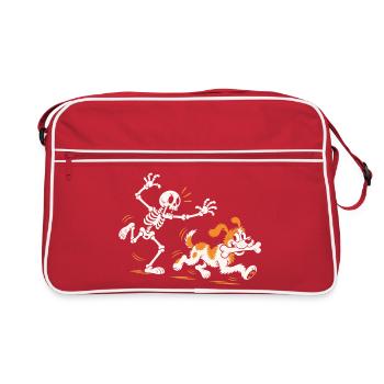 Der Hund klaut dem Skelett den Knochen - Retro Tasche - Rot/Weiß - Vorne