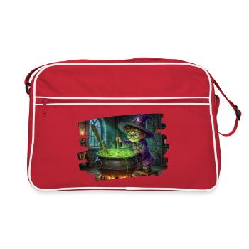 Un petit magicien prépare une potion magique dans un chaudron - Sac Retro - rouge/blanc - Devant
