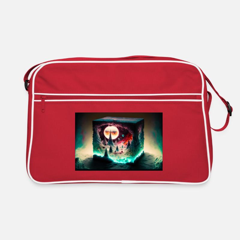 Paysage du Cube de Néon de la Lune - Sac Retro - rouge/blanc