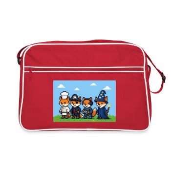 Groupe de renards pixel art dans le monde fantastique - Sac Retro - rouge/blanc - Devant