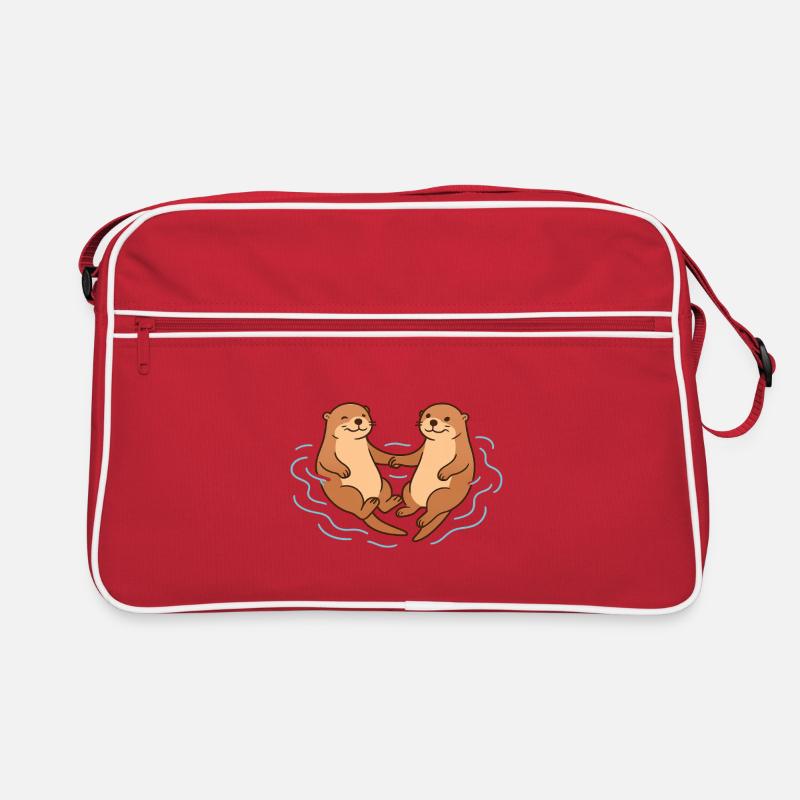 Verspielte Otter Freundschaft Illustration - Retro Tasche - Rot/Weiß