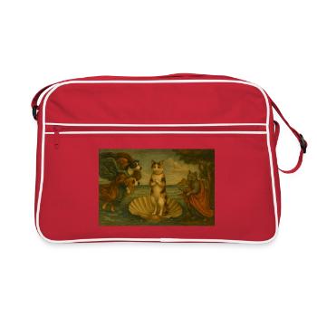 Cats on Shell Stage in Painting Style - Retro Bag - red/white - Front