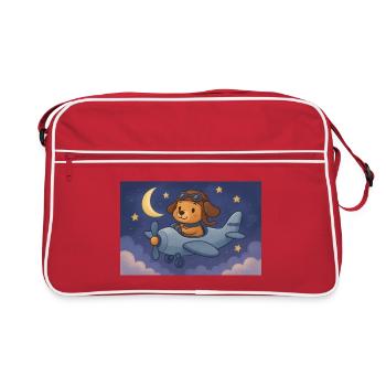 Dog pilot in night flight - Retro Bag - red/white - Front