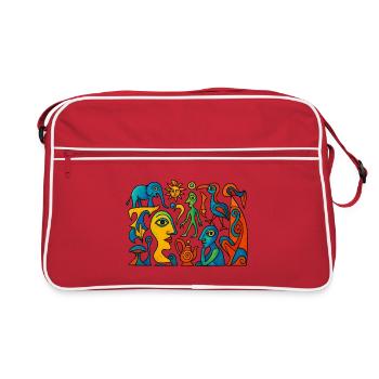 Lebendige surreale Porträts und Kreaturen - Retro Tasche - Rot/Weiß - Vorne