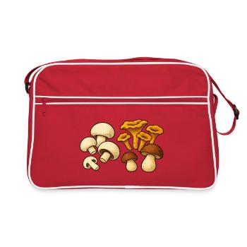 Forest Mushrooms Mix Illustration - Retro Bag - red/white - Front