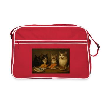 Four cats at the feast at the table - Retro Bag - red/white - Front