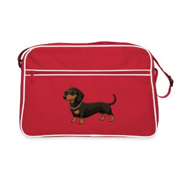 Dachshund with gold chain and sunglasses - Retro Bag - red/white - Front