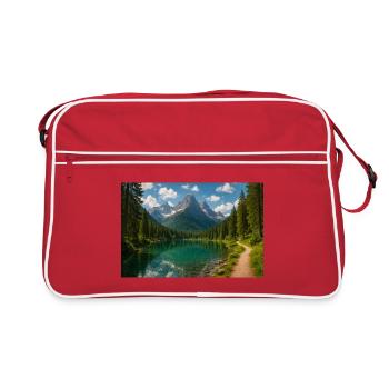 Mountain lake path in the forest - Retro Bag - red/white - Front