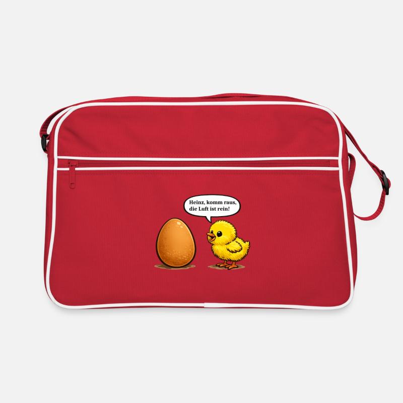 Chick Calling Buddy In Egg, Pun Cartoon Retro Bag